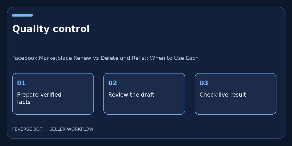 Three-part quality check for Facebook Marketplace Renew vs Delete and Relist: When to Use Each