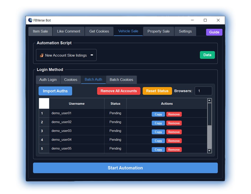 FBVerse Bot AI Dashboard Interface